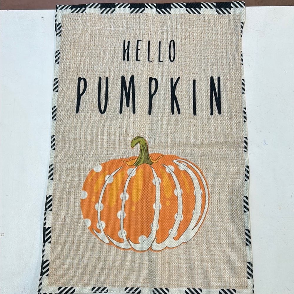 Hello Pumpkin Burlap Look Double Sided Garden Flag NWOT